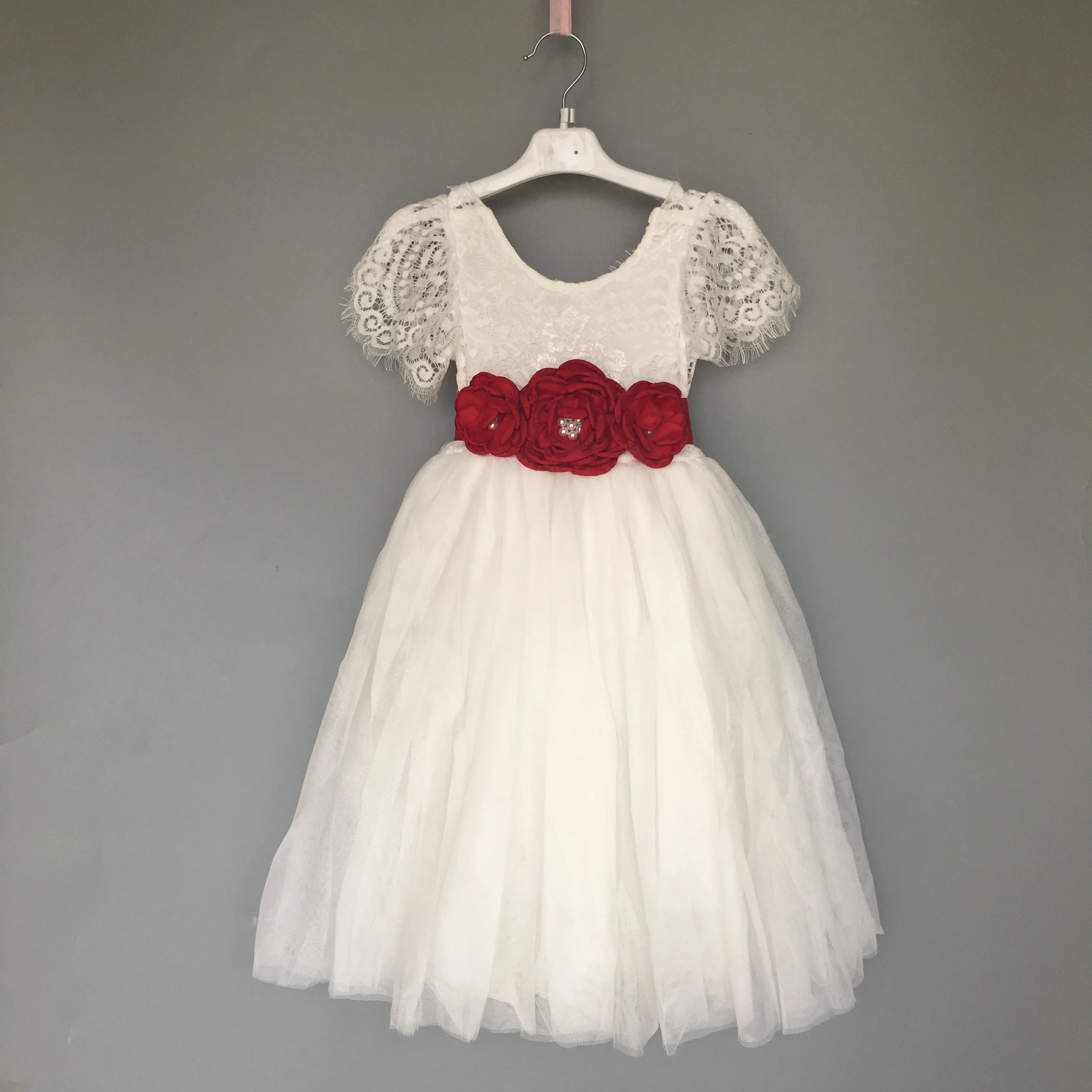 fairy girls flutter sleeve flower dress for wedding kids straight tulle lace maxi long children birthday party | Детская одежда и