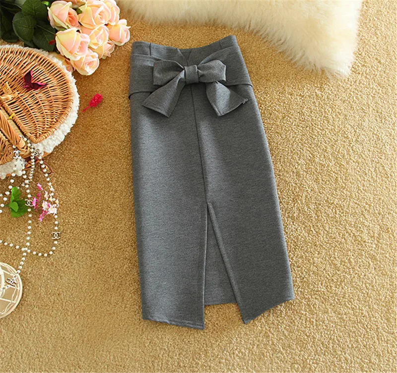 Новая модная элегантная винтажная Женская юбка карандаш с бантом и вырезами