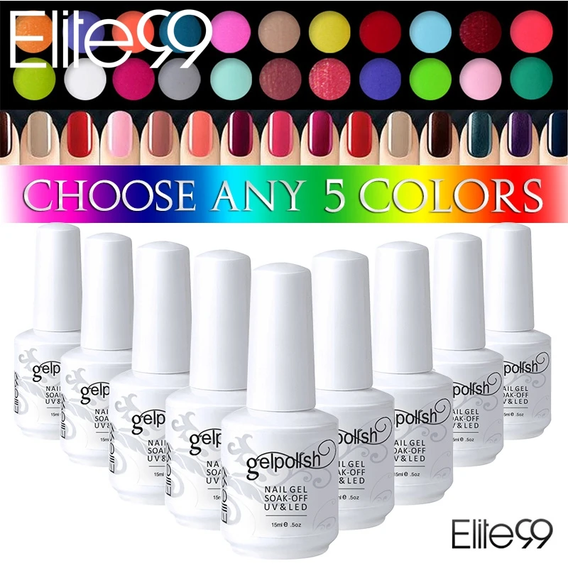 Гель лак Elite99 5 бутылок Блестящий для ногтей отверждающий верхнее Базовое