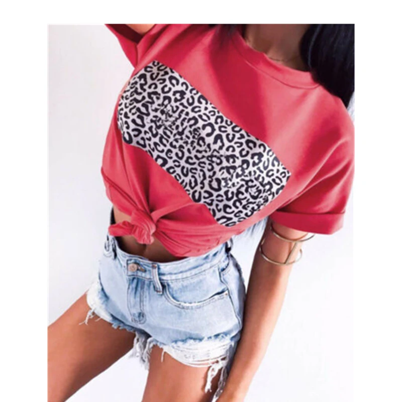 Женские Летние повседневные футболки с коротким рукавом топы круглым вырезом и