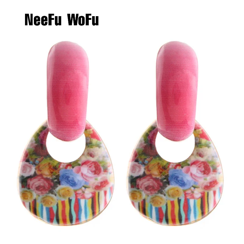NeeFu WoFu длинные серьги с принтом круглые брендовые овальные большие аксессуары