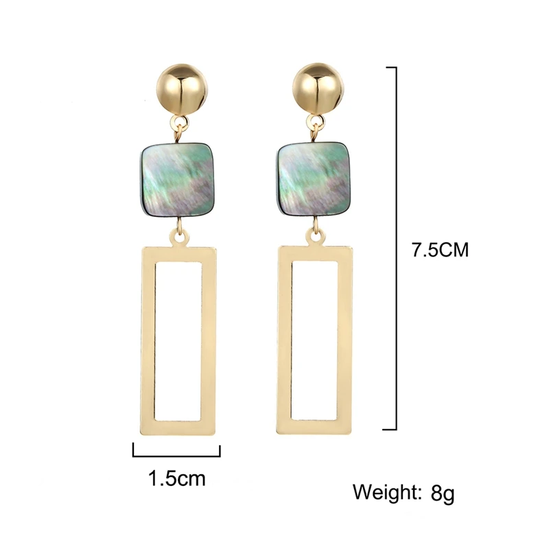 Женские серьги подвески в виде ракушек винтажные золотистые прямоугольные