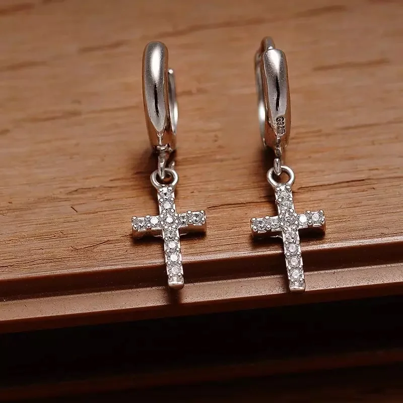 Серьги из стерлингового серебра S925 пробы модные серьги капли с крестиком Пряжка