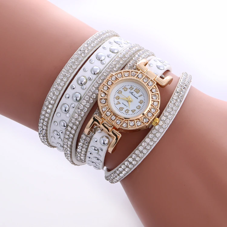 Женские Аналоговые кварцевые часы с ремешком из ПУ кожи со стразами | Наручные