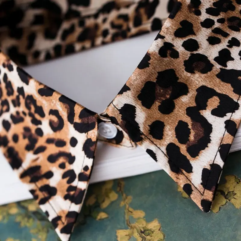 Fashion Leopard Print Collar Shirt Fake Tie Detachable False Lapel Blouse Top Women Clothes Accessories |