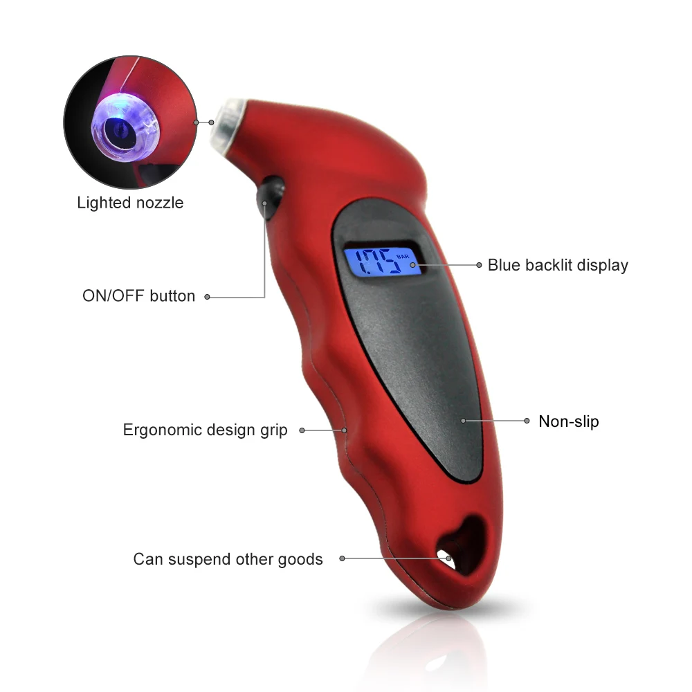 

LCD Display Digital Tire Pressure Gauge 0-150 PSI 4 Unit Settings for Car Motorcycle Bicycle