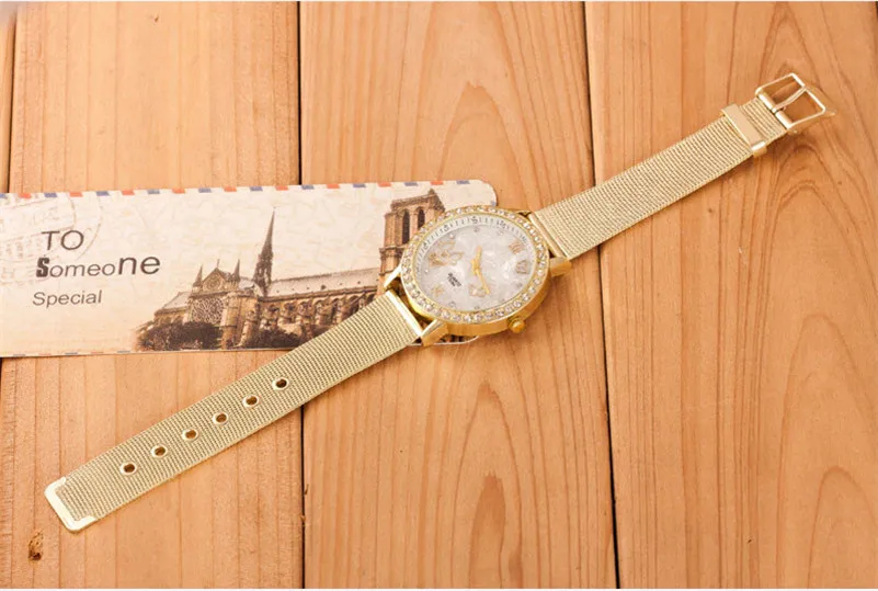 Женские часы роскошные женские наручные с кристаллами золотыми бабочками