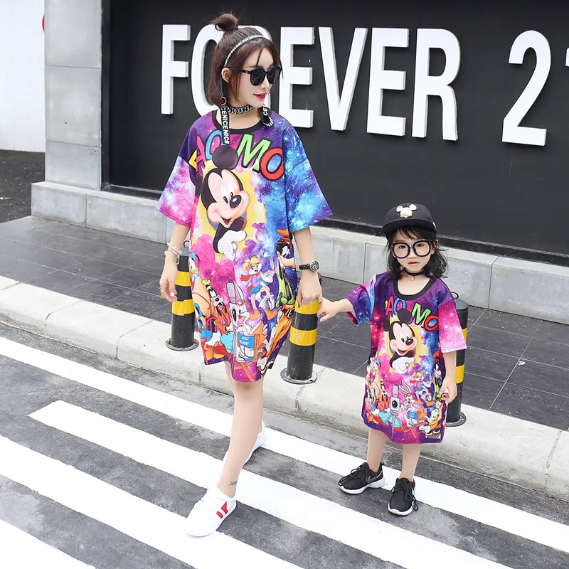Платье для матери и дочери Семейный комплект из футболки пижама одежда мамы