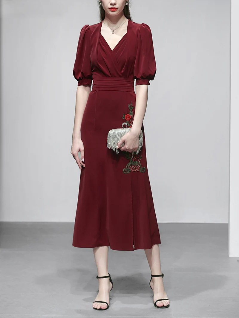 Элегантные модные женские винтажные платья с v образным вырезом коротким рукавом