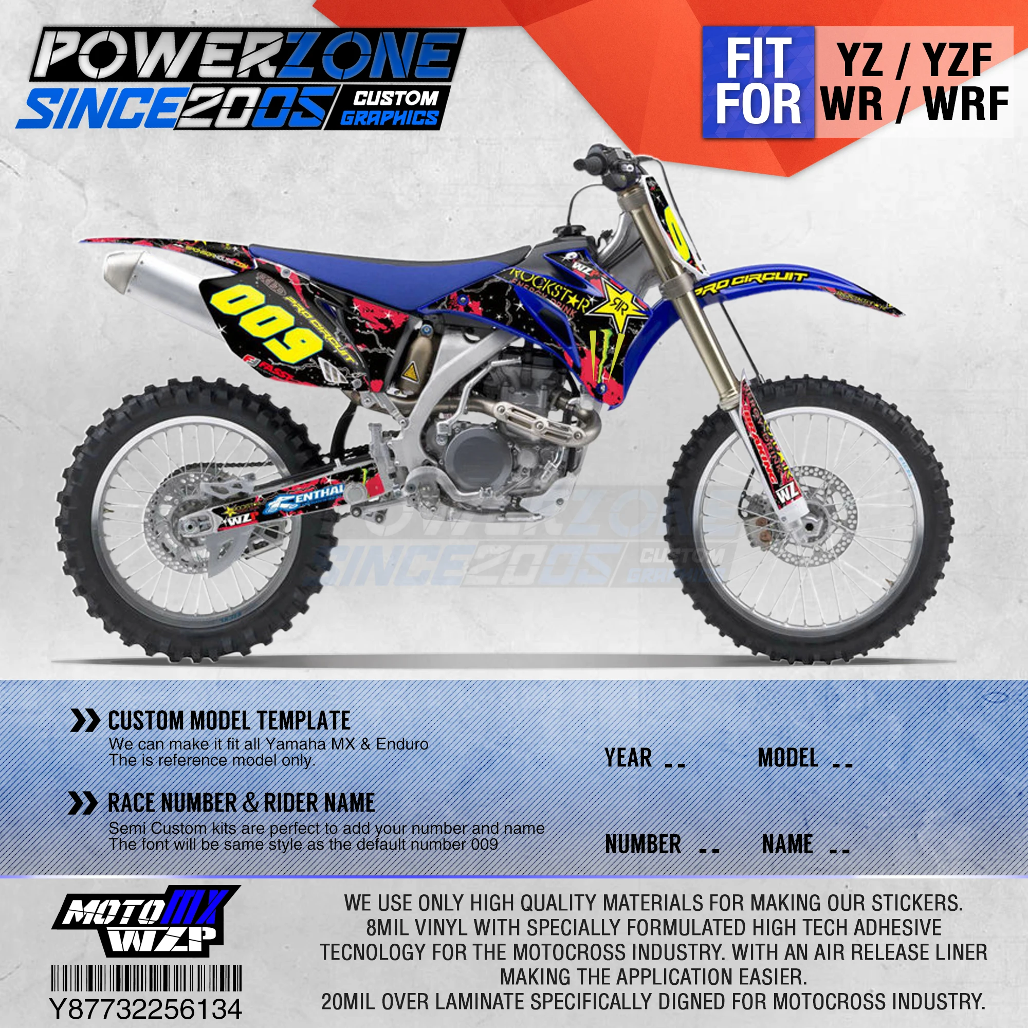 PowerZone графика команды на заказ фоны наклейки 3 м пользовательские для YAMAHA YZF250 450