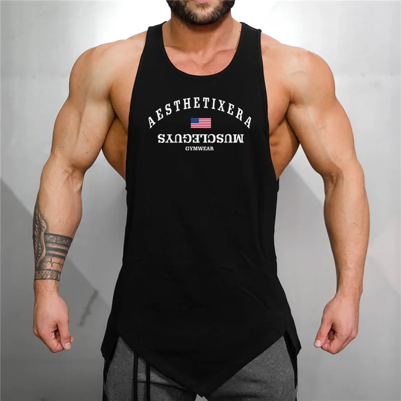 Бренд Muscleguys модные рубашки для фитнеса без рукавов хлопковая майка мужская