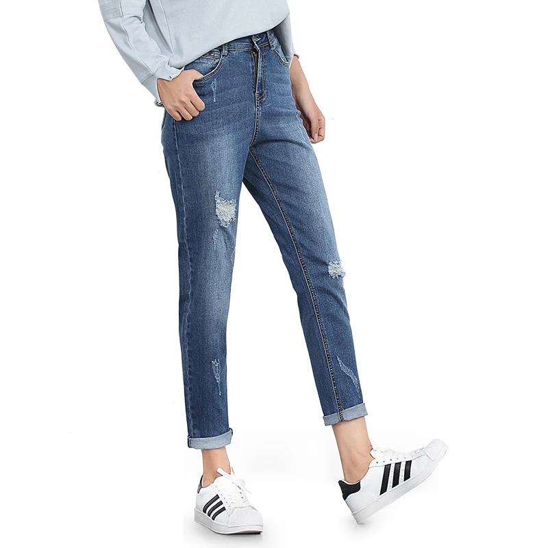 Женские свободные джинсы LEIJIJEANS модные &quotрваные&quot синие джинсовые брюки полной