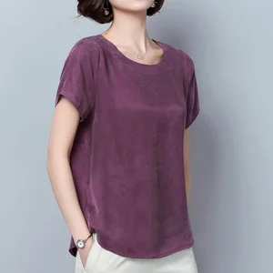 Блузка женская с рукавом до локтя, Повседневная Свободная с круглым вырезом, шелк, 2020 шелк, топ для мамы, большие размеры 4XL, лето женские блузки рубашки