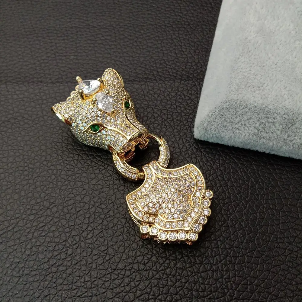 Кубический циркон Micro pave leopard head застежка 22x64 мм золотое покрытие
