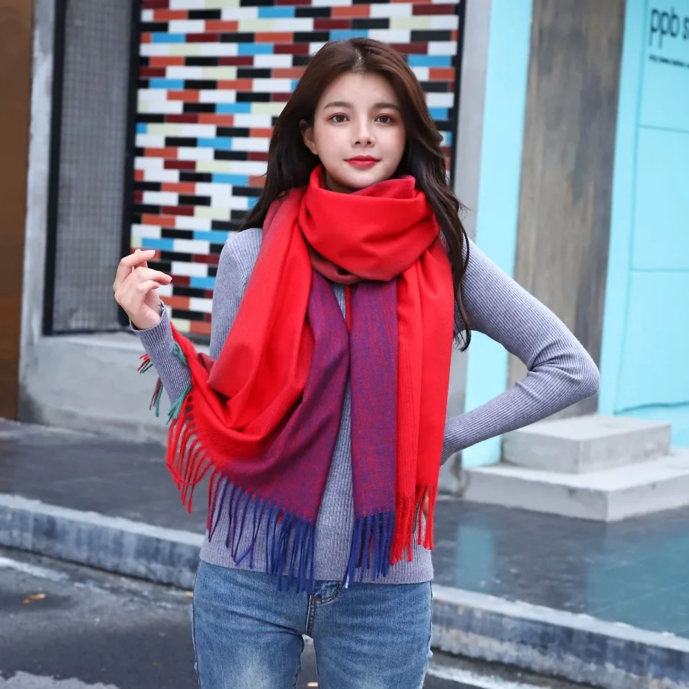 Женский шарф RUNMEIFA из искусственного кашемира с градиентом Зимний Теплый шали