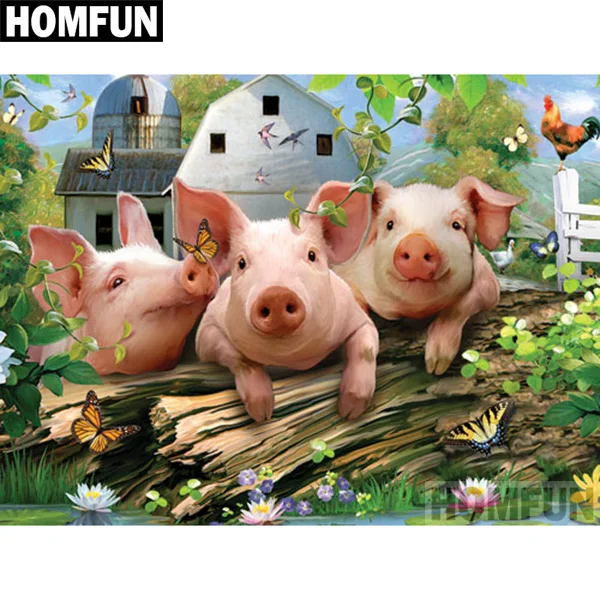 Цвет: желтый HOMFUN 5D DIY Алмазная картина полный квадратный/круглый дрель "Животные СВИНЬЯ" 3D вышивка крестиком подарок домашний Декор подарок A06815 - Цвет: Цвет: желтый