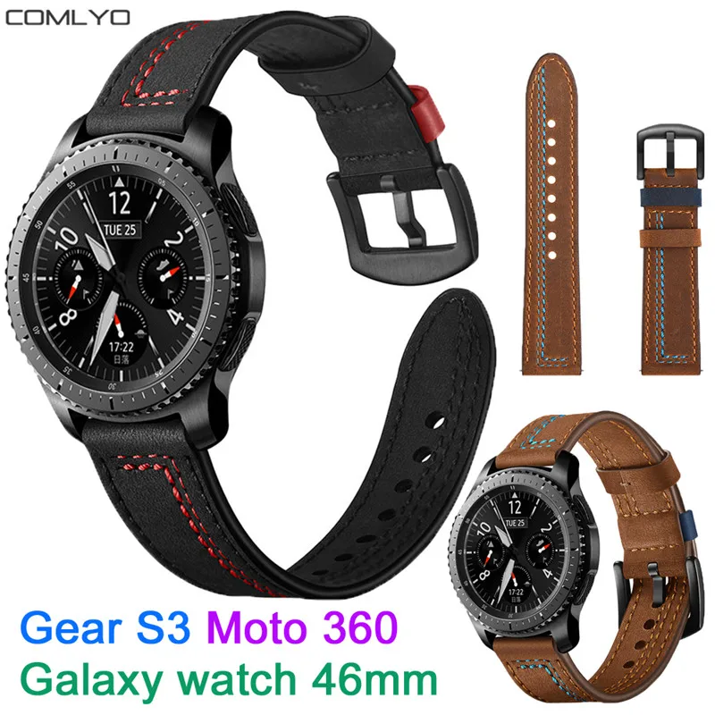Для samsung gear S3 Frontier классические часы подлинный кожаный полосатый ремешок для xiaomi huami amazfit Stratos 2 pace/galaxy Watch 46 мм