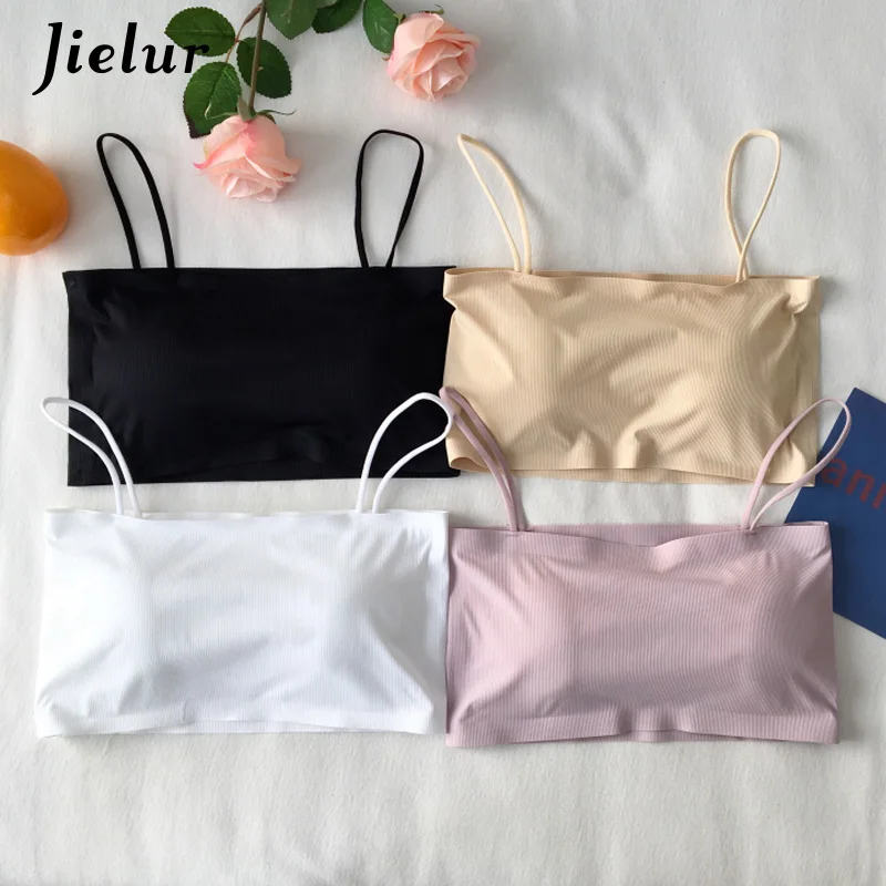 White Jielur Basic Tube Tops Female College Korean Style Solid Color Casual Women Bandeau Bras Girls Fresh Mujer Ropa Interior Black - Color: White