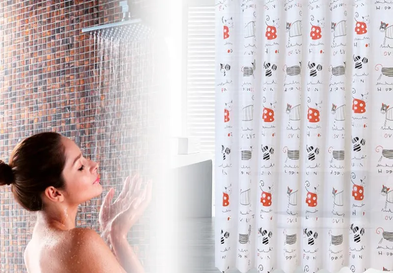

Cat Pattern Shower Curtain Fabric Polyester Cartoon Cat Waterproof Shower Curtain Animal Cute Cat Curtain For Bathroom Decor