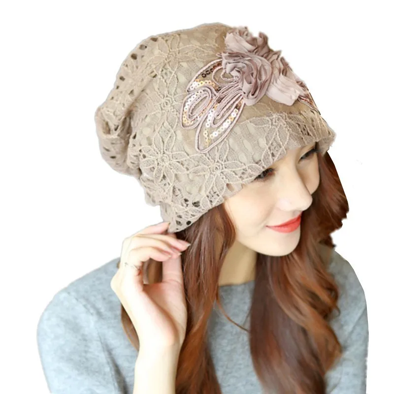 Новые женские с кружевными цветами женская шапка женский весна-осень тонкий