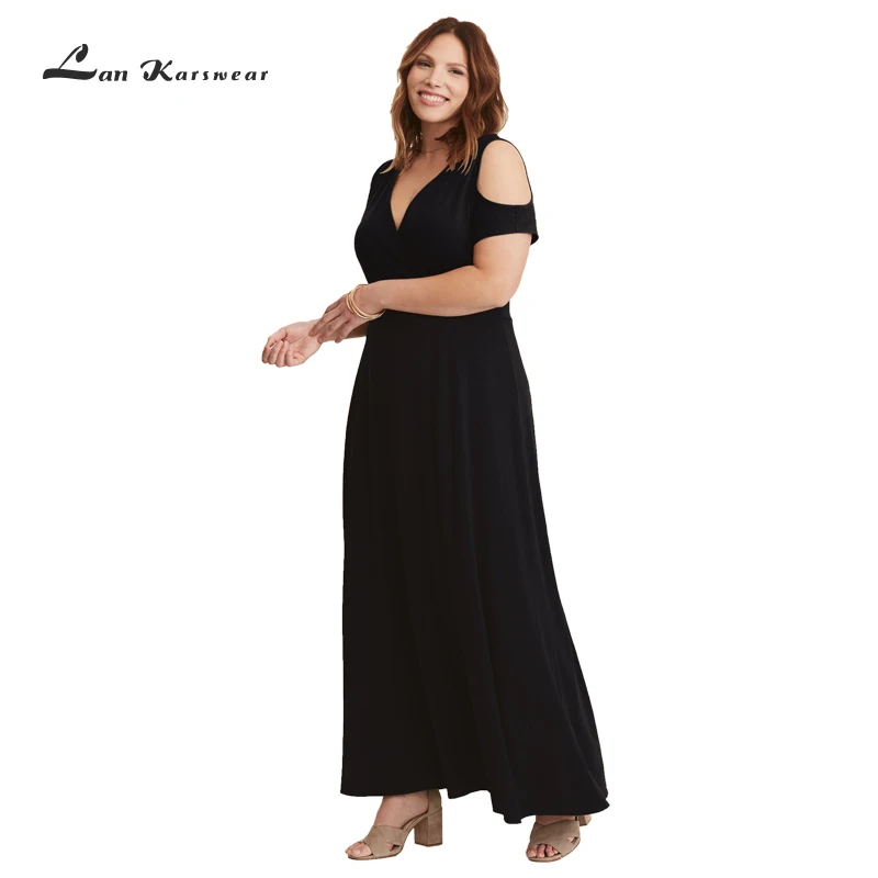 Женское платье с коротким рукавом Lan Karswear Клубное длинное треугольным вырезом и