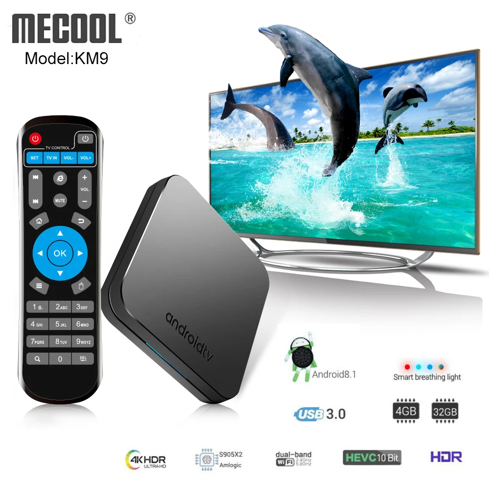 MECOOL KM9 умные телевизоры Box Android 8 1 Amlogic S905X2 4 Гб LPDDR4 32 ГБ/64 встроенная память ТВ