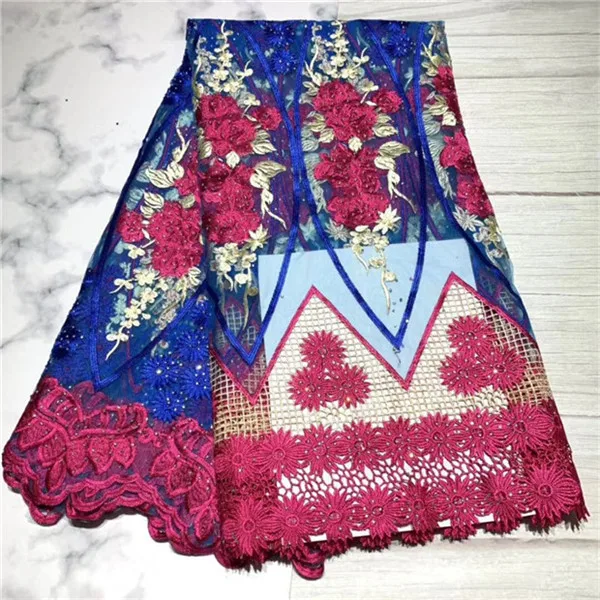

African Guipure Cord Lace Fabric 2019 High Quality Tulle Embroidery Stones Nigeria Lace Fabric For Wedding dress T7