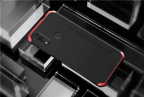 Black and red Алюминиевый металлический бампер чехол для Xiaomi Redmi Note 7 360 Полный Гибридный бронированный матовый ПК задняя крышка Redmi Note 7 противоударный чехол для телефона - Цвет: Black and red