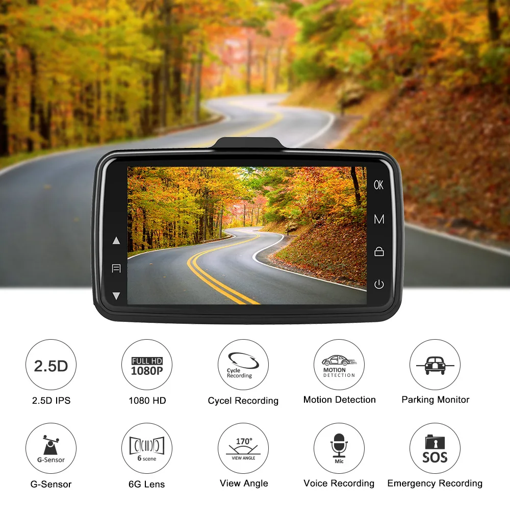 PreSale AZDOME Mini Full HD1080P Dash Cam 3-Дюймов экран Автомобильный dvr рекордер камера видео Dashcam