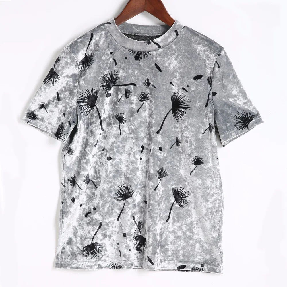 Women Velvet T-Shirt Female Casual O-Neck Short Sleeve Silver Slim Basic T-shirt Women's Velour Pullover Tops Plus Size Talever | Женская