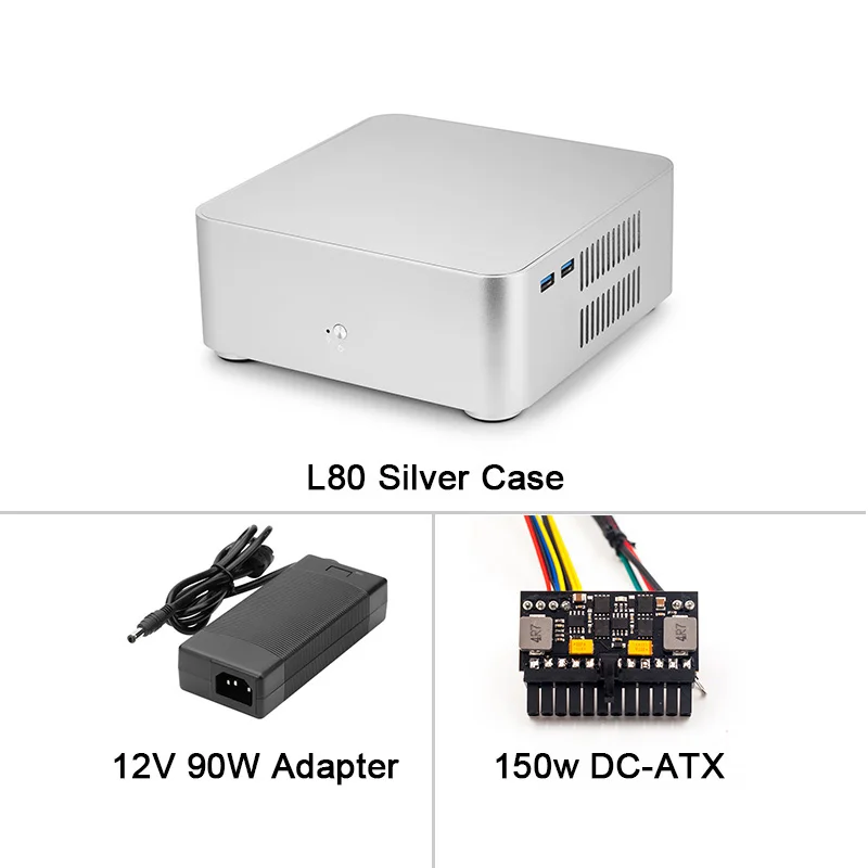 Silver 90W Power Чехол для компьютера L80 s алюминиевый корпус для настольного компьютера для игрового шасси DIY MINI ITX чехол - Цвет: Silver 90W Power