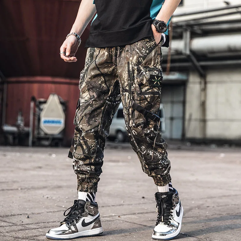 Jungle Camouflage Новые Боковые карманы ленты мужские хип хоп камуфляжные рабочие брюки джоггеры брюки мужские модные длинные военные брюки - Цвет: Jungle Camouflage