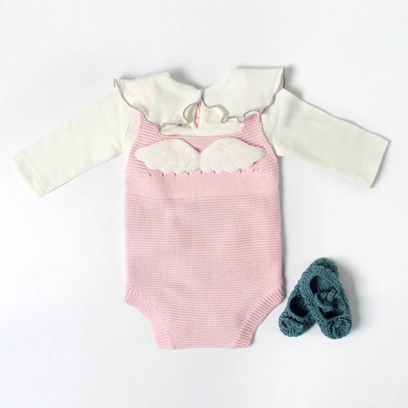 2019 Spring Autumn Baby Rompers Girls Climbing Suit Boys Clothes Knitting Clothing With Angel Wings New Born Sweater Bodysuit | Детская