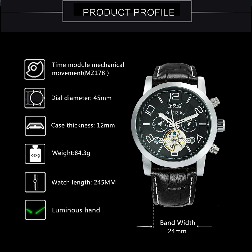 JARAGAR для мужчин часы Tourbillon дизайн лучший бренд класса люкс Авто Механические
