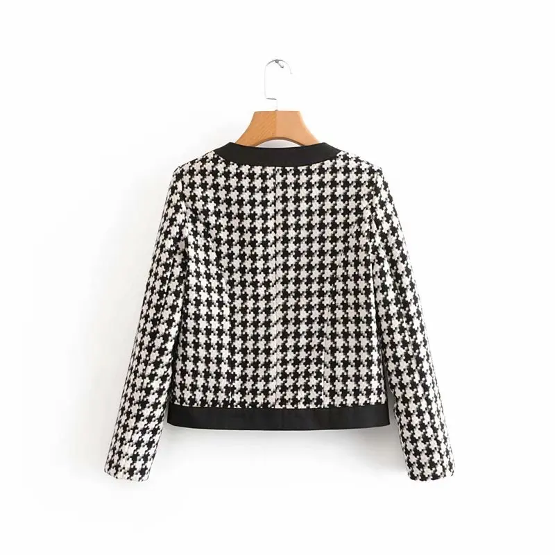 Для женщин O средства ухода за кожей шеи Хаундстут узор пальто кнопка украшенная