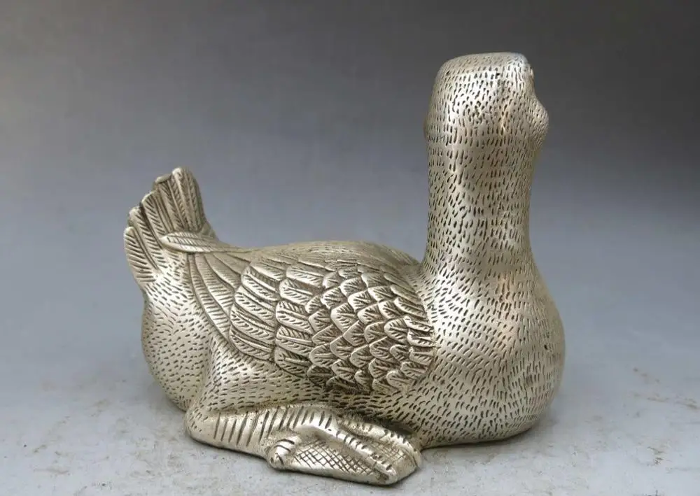 Китайская Серебряная ручная работа резной красивой утки скульптуры quack-quack