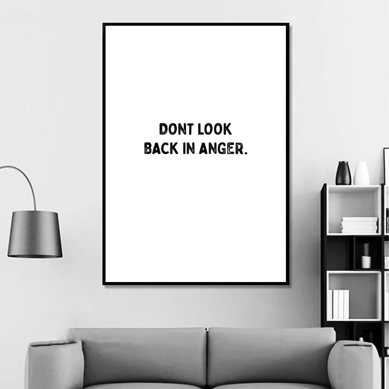 Простой и стильный постер с музыкальным текстом надписью Don't Look Back In Anger Декор