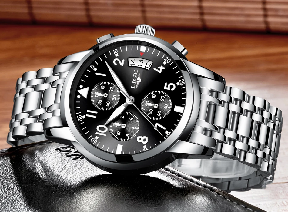 LIGE мужские часы Reloj Hombre Топ бренд класса люкс Модные Бизнес Кварцевые Спортивные полностью стальные водонепроницаемые черные часы Relogio Masculino