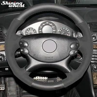 shining wheat black suede black genuine leather car steering wheel cover for mercedes benz e63 amg 2006 2008 cls 63 amg 2007