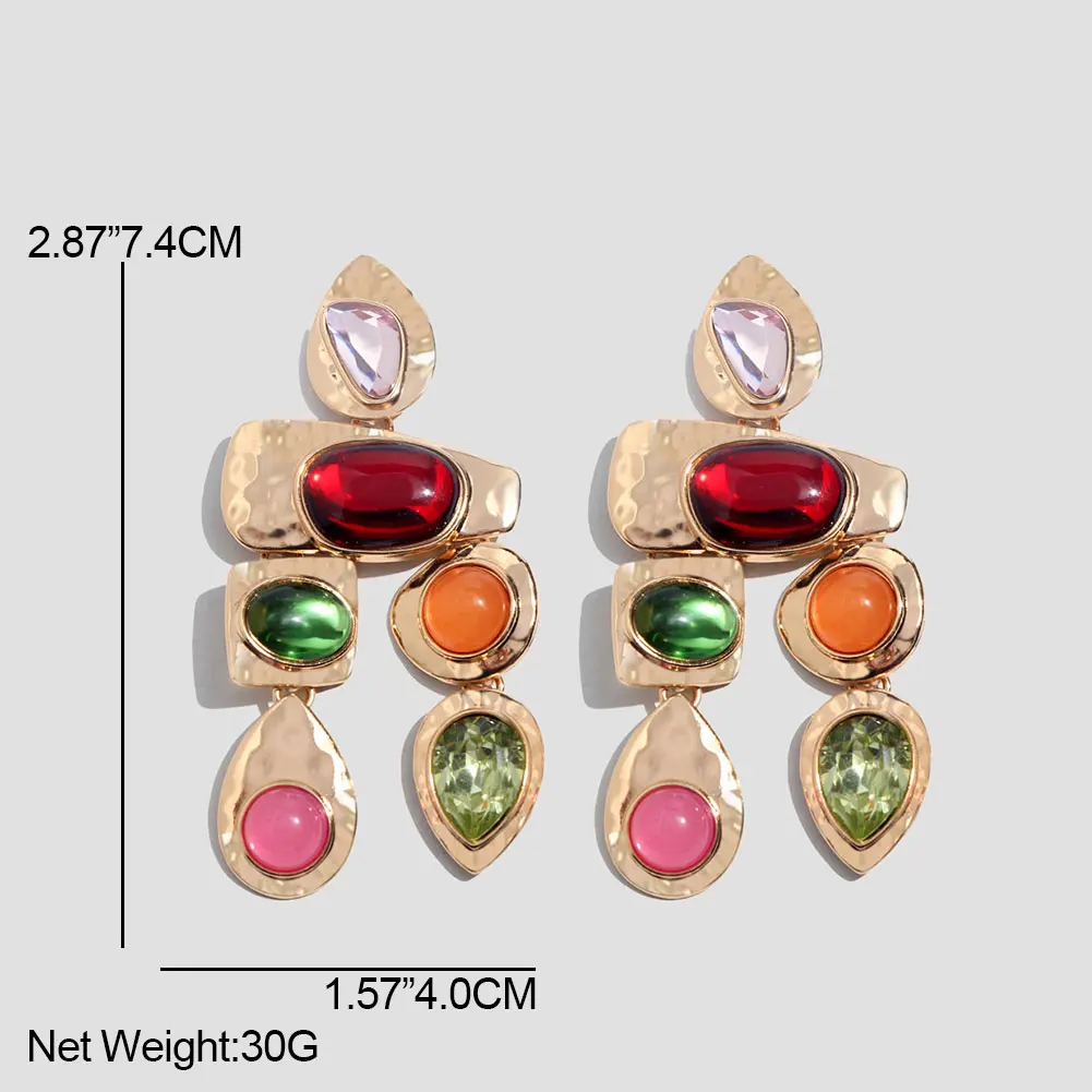 Flatfoosie ZA Boho Золотые Большие серьги висюльки для женщин хрустальные бусины Винтаж геометрическое сердце панк массивные серьги-капли ювелирные изделия