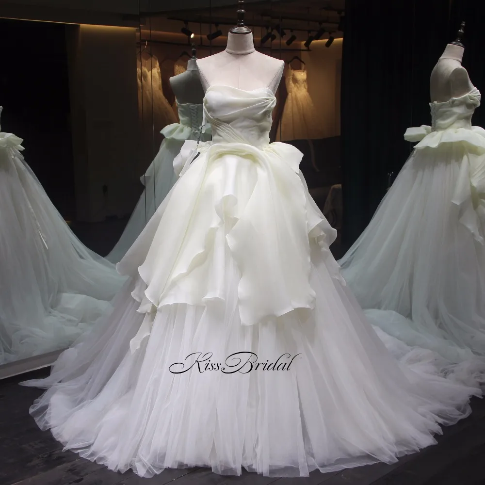 

Женское свадебное платье со шлейфом, фатиновое платье из органзы, со шлейфом и шнуровкой сзади, свадебное платье для невесты, 2020