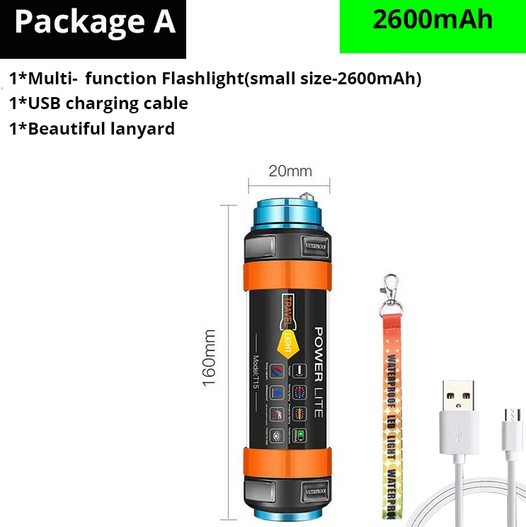 16cm-2600mAh-A 7800 мА/ч Многофункциональный перезаряжаемый светодиодный светильник-вспышка для кемпинга, фонарь для палатки, светильник от комаров, Предупреждение ющий светильник, IP68 водонепроницаемый - Мощность в ваттах: 16cm-2600mAh-A