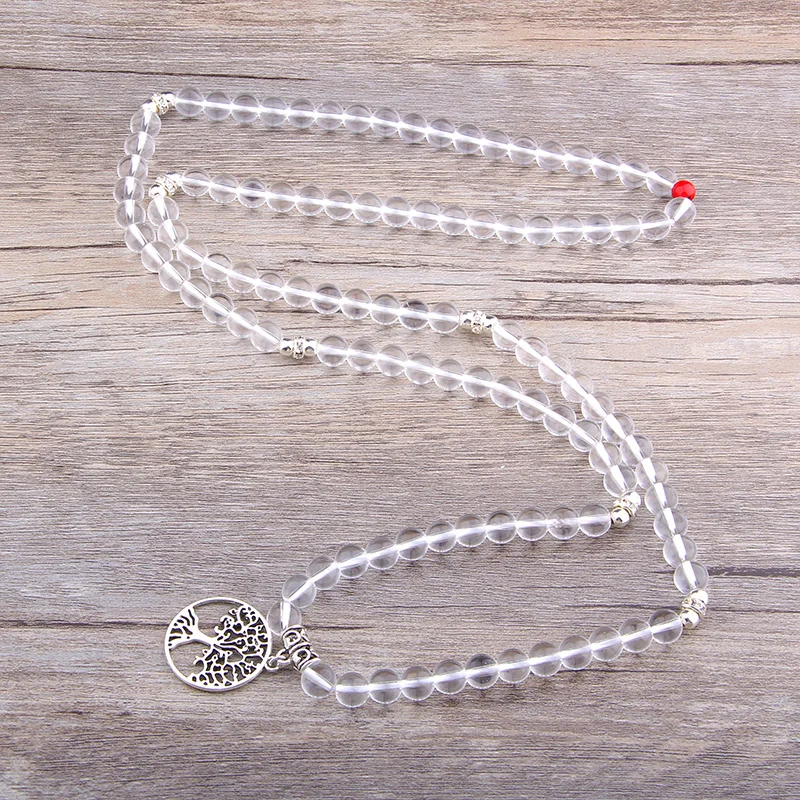 Женское Ожерелье из натурального камня 108 Mala Clear Crystal с очаровательным деревом