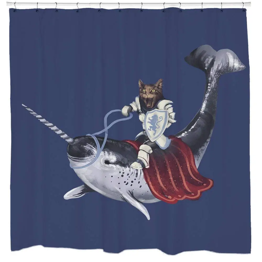 

Funny Shower Curtains Cat Shower Curtain Blue Narwhal Shower Curtain Nautical Shower Decor Beach Theme Bathroom