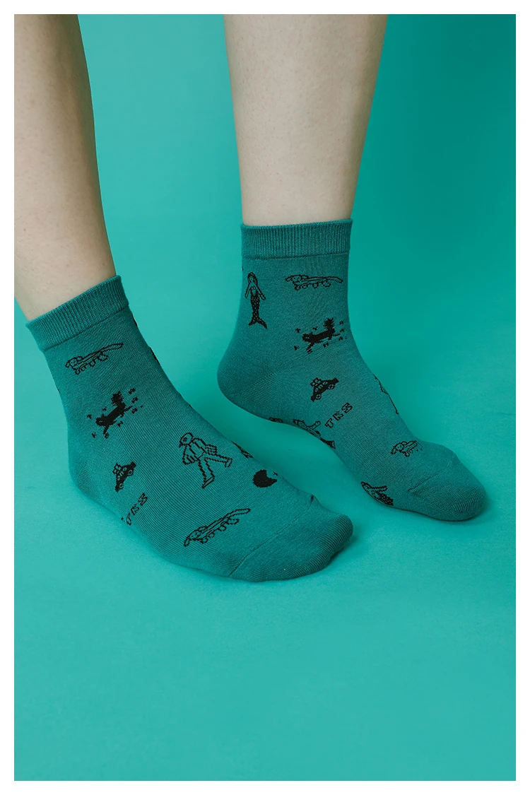 Summer New Design Women Short Socks Cartoon Yellow Green Purple Blue Sock Cotton 5 Pairs A Lot