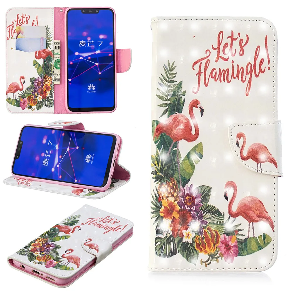 Стильный 3D чехол-книжка для Huawei Mate 10 20 P10 P20 P30 Pro Lite Y5 Y6 Y7 2018 P Smart 2019 Plus Nova 3E 3i Honor 8C |