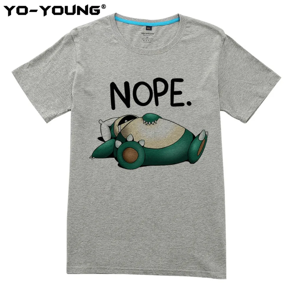 Yo Young мужские футболки Покемон Snorlax Nope смешные цифровая печать 100% чесаный хлопок