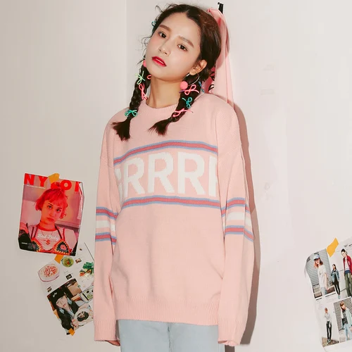 Women Sweaters and Pullovers 2020 Autumn Winter Korean Style Casual Letters Oversized Long Sleeve Jumper Tops Knitwear 2212 | Женская