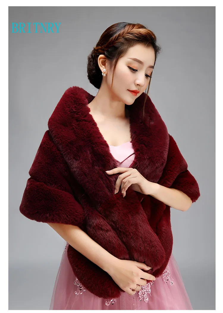 BRITNRY New Arrival Elegant Fur Wrap Ivory Red Grey Shrugs for Women Fuax Shawl Winter Wedding Coat | Свадьбы и торжества