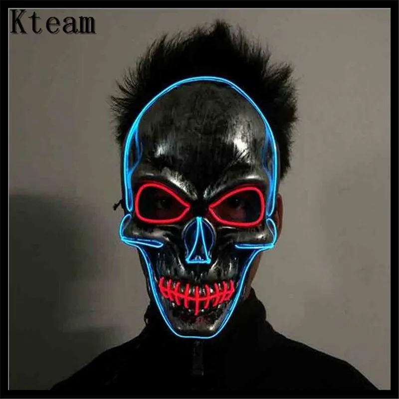 

New Glowing Fancy Dress Party Cosplay Costume Mask Horrifying Skull Monster Adult Latex Led Masks Full Head Mask Breathable Toys
